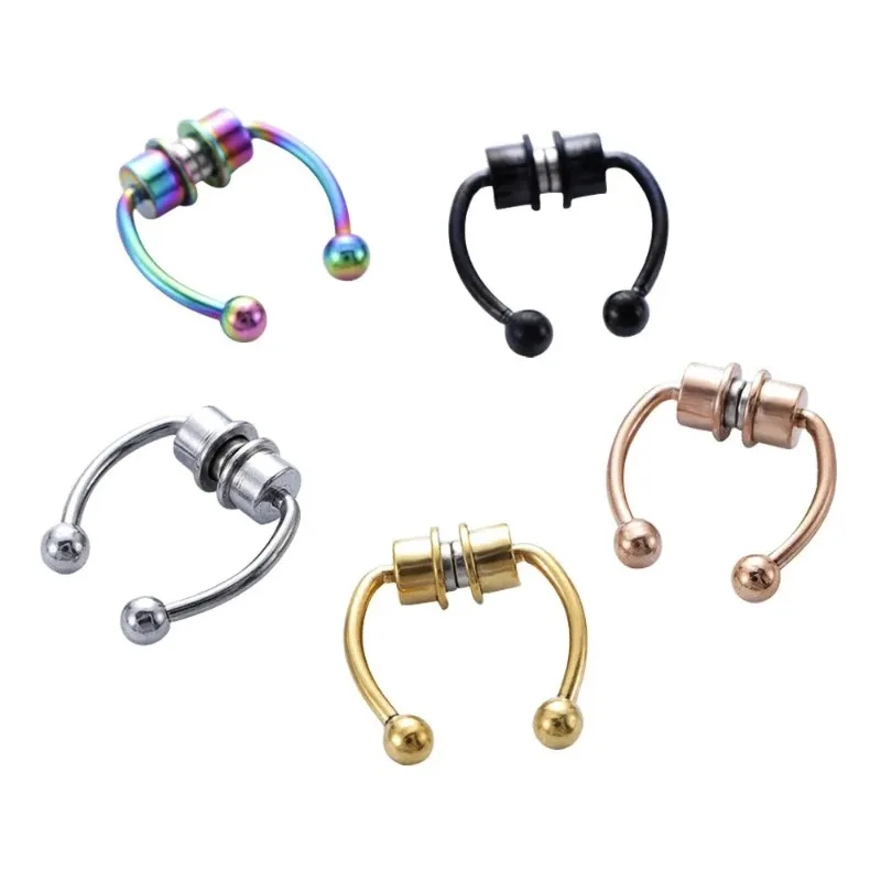 Body Jewelry And Piercing - 1/2/3 個の偽磁気鼻リング、フェイクピアス鼻リング、非ピアスセプタムリング、クリップオンステンレス鋼マグネットリング