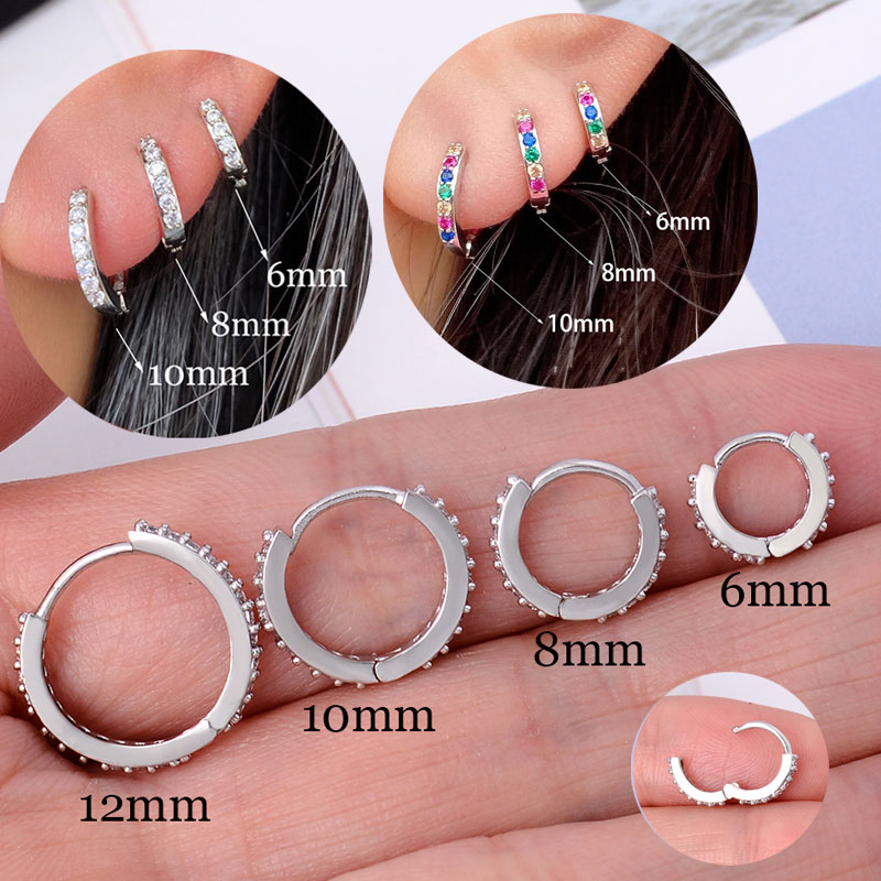 Helix Cartilage Ring - レインボー CZ ハギーズフープイヤリングガール小さなリング軟骨小さならせんピアス珠巻き貝耳たぶサークル男性フープ Arete
