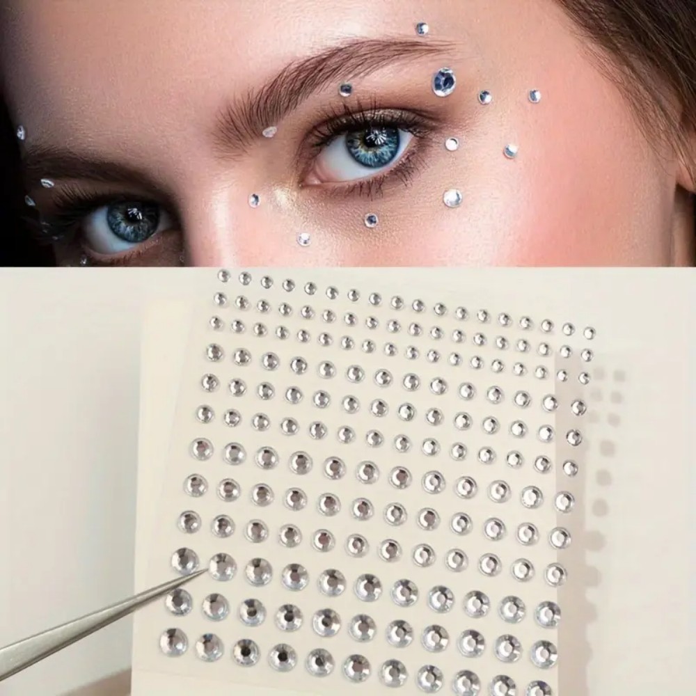 Body Jewelry And Piercing - 165 個の自己粘着ラインストーンステッカー、白いラウンド宝石メイクアップ目顔髪爪ボディ DIY 工芸品装飾デカール