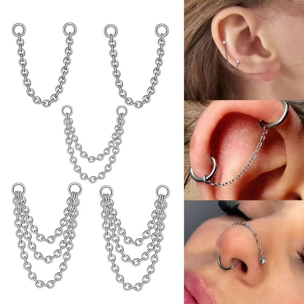 Body Jewelry And Piercing - チタン製ノーズチェーン 三層チェーン ダブルチェーン 鼻孔チェーン DIY 25-50mm