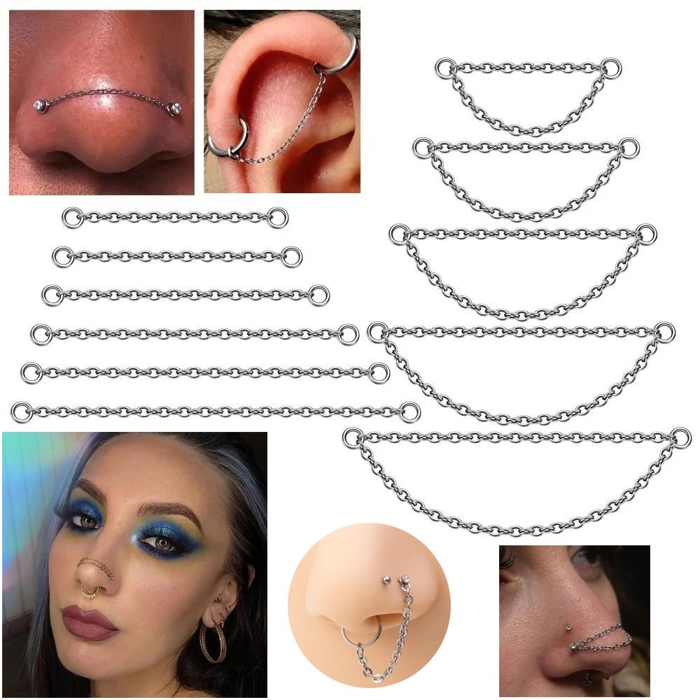 Body Jewelry And Piercing - ファッションチタンノーズチェーン三層チェーン25-50mmラブレットチェーンDIYダブルチェーンダイス耳スタッドピアス耳鼻ジュエリー