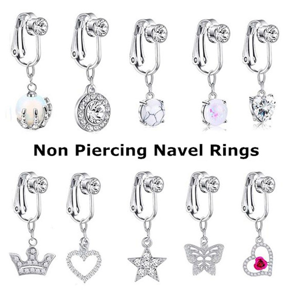 Body Jewelry And Piercing - アクセサリークリップオンイヤリング軟骨クリップへそリングフェイクベリーピアス偽ベリーリングボディジュエリーへそリング