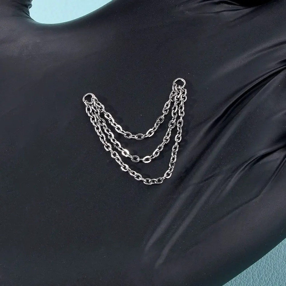 Body Jewelry And Piercing - ファッションチタンノーズチェーン ダブルチェーン 三層チェーン ラブレットチェーン DIY 25-50mm