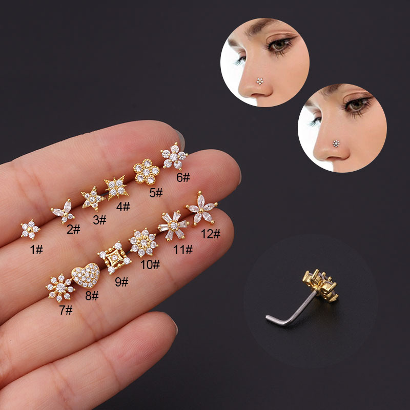Body Jewelry Indian - 女性用ステンレス鋼のイヤリング,ピアス,花,インド,ヘリックス,ボディジュエリー,1ユニット