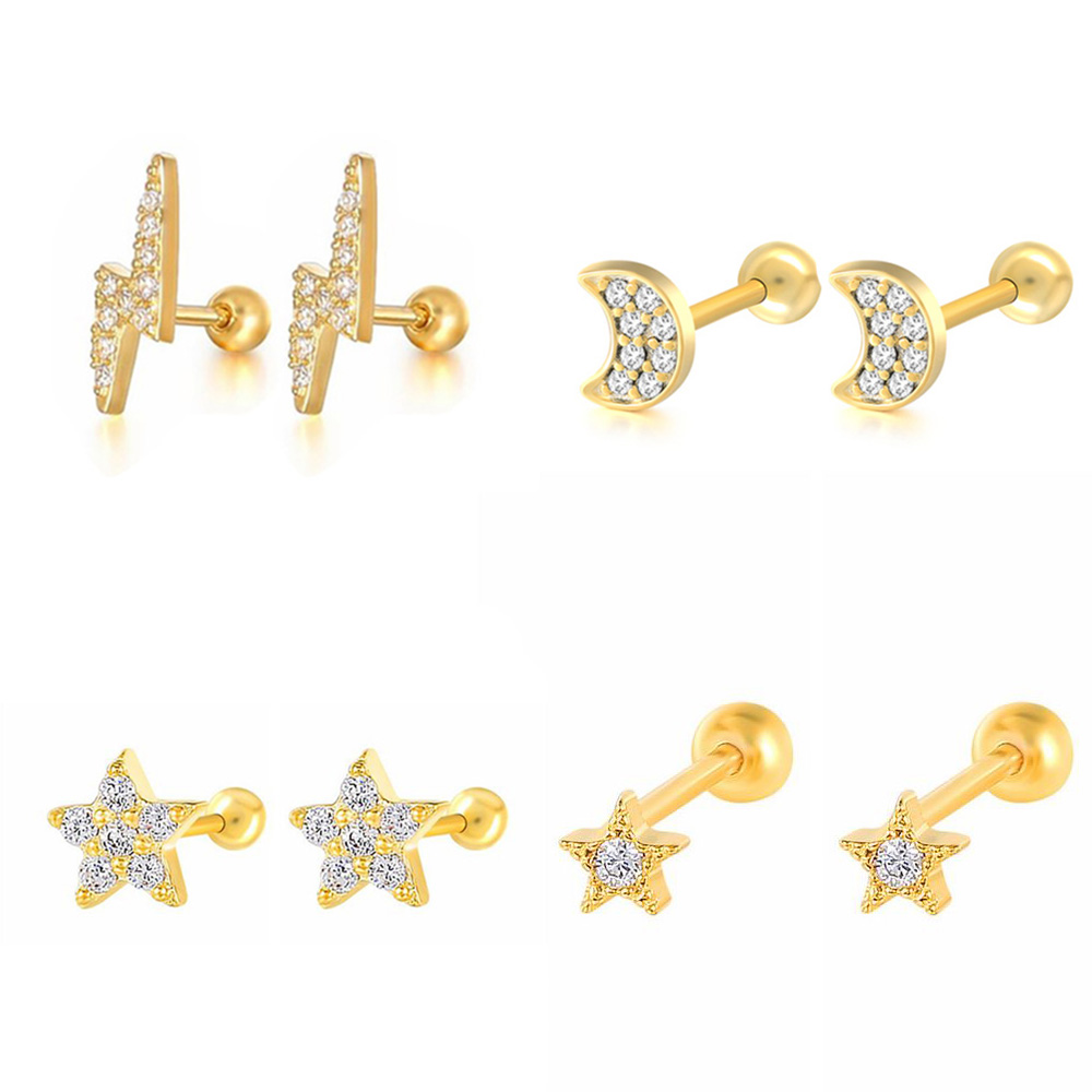Helix Cartilage Ring - 星と月のスタッドが付いたイヤリング,女性用,韓国のファッション,ゴールドカラー,ジルコニア,ヘリックス耳珠,ピアス,モダンなボディジュエリー