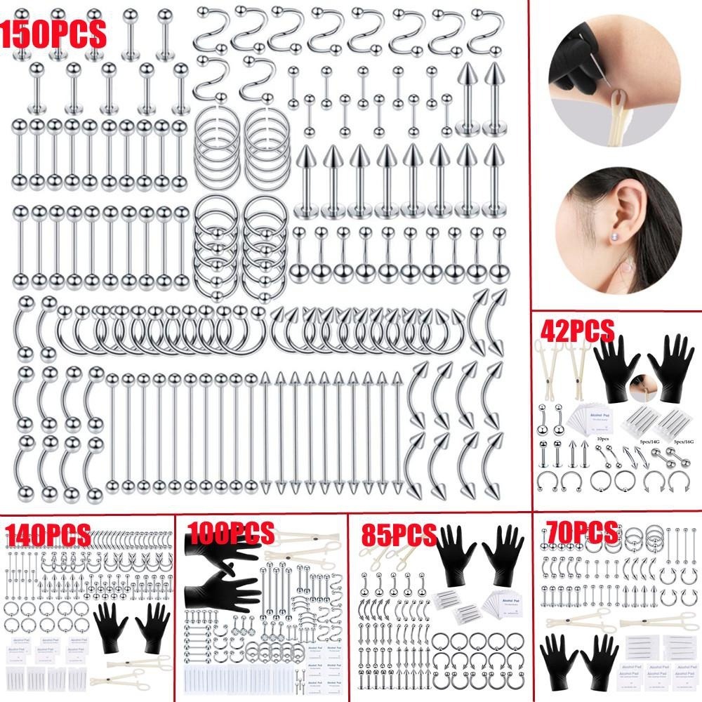 Body Jewelry And Piercing - 150/140/85/70/42個入りボディピアスキット ジュエリーツール ベリーピアス 舌ピアス 眉毛ピアス 乳首ピアス