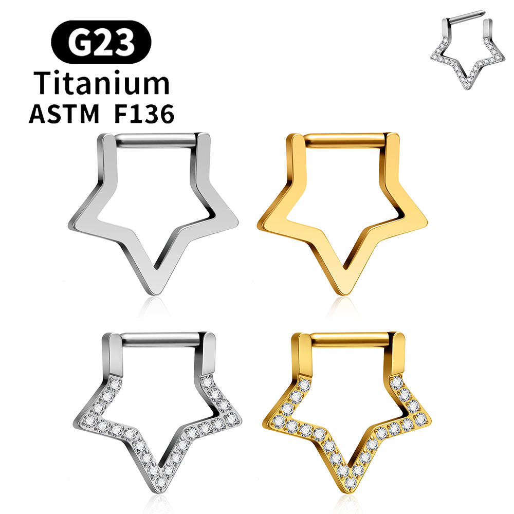 Helix Cartilage Ring - ASTM F136 G23 チタン幾何スターイヤリングローブ珠軟骨ヘリックスピアス耳リング 14 グラムジルコン女性ボディジュエリー