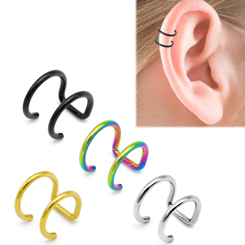 Helix Cartilage Ring - 2個セット 316Lステンレス製 クリップ式イヤーカフ ヘリックス軟骨イヤリング フェイクリップリング ノンピアス