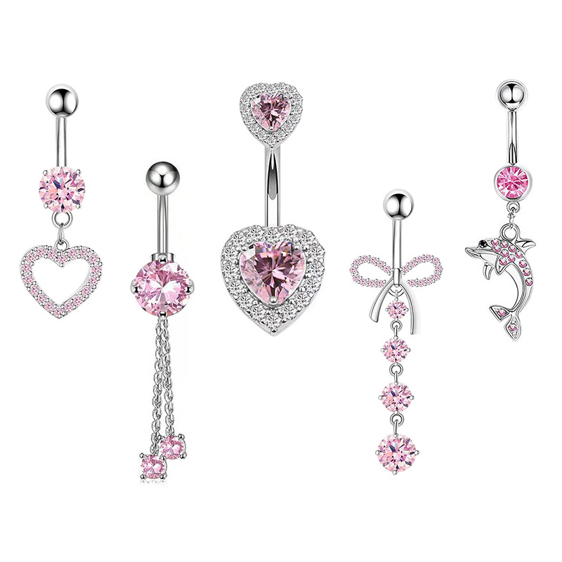 Body Jewelry And Piercing - 1 個ピンククラウンへそリングジュエリーステンレス鋼ハートへそピアスバーベルクリスタルかわいいへそリング女性女の子のための
