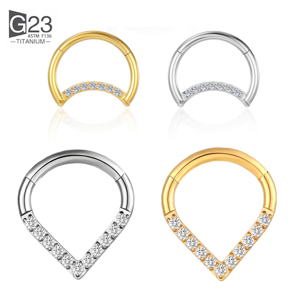 Helix Cartilage Ring - F136 チタンヒンジ付きティアドロップセグメントリングセプタムノーズクリッカーピアス Cz リップラブレット耳珠軟骨 Daith ヘリックスイヤリング