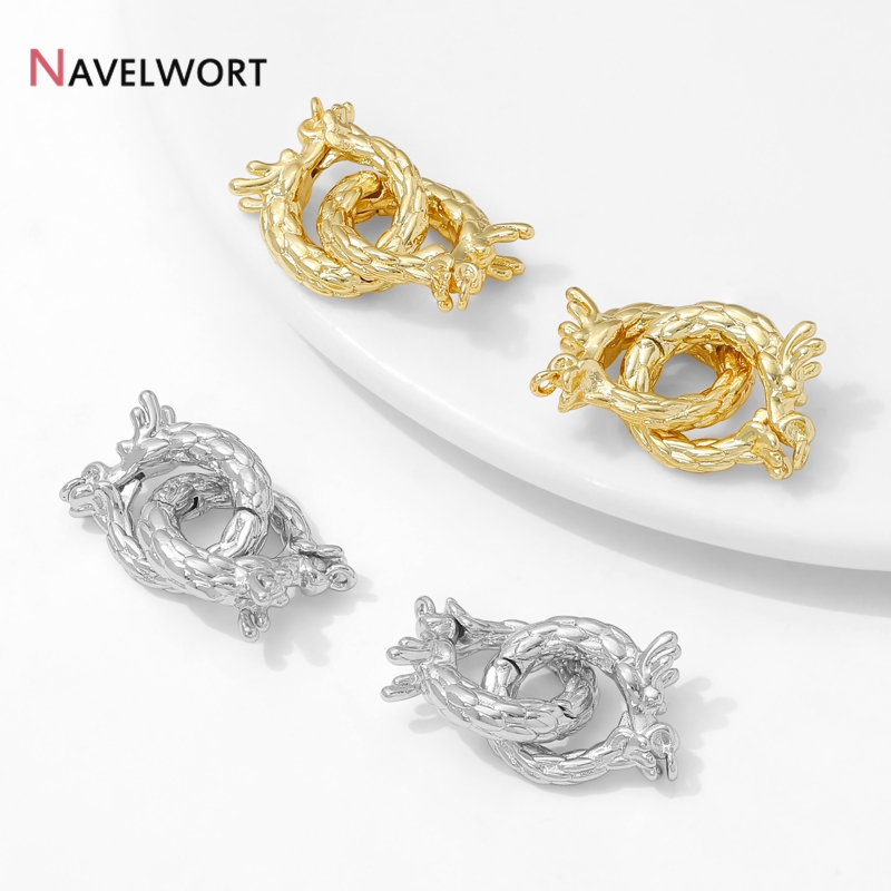 Body Jewelry Diy - 14K ゴールドメッキ真鍮ドラゴン型コネクタクラスプ、ファスナーロック閉鎖クラスプ、DIY ジュエリー作成アクセサリー用