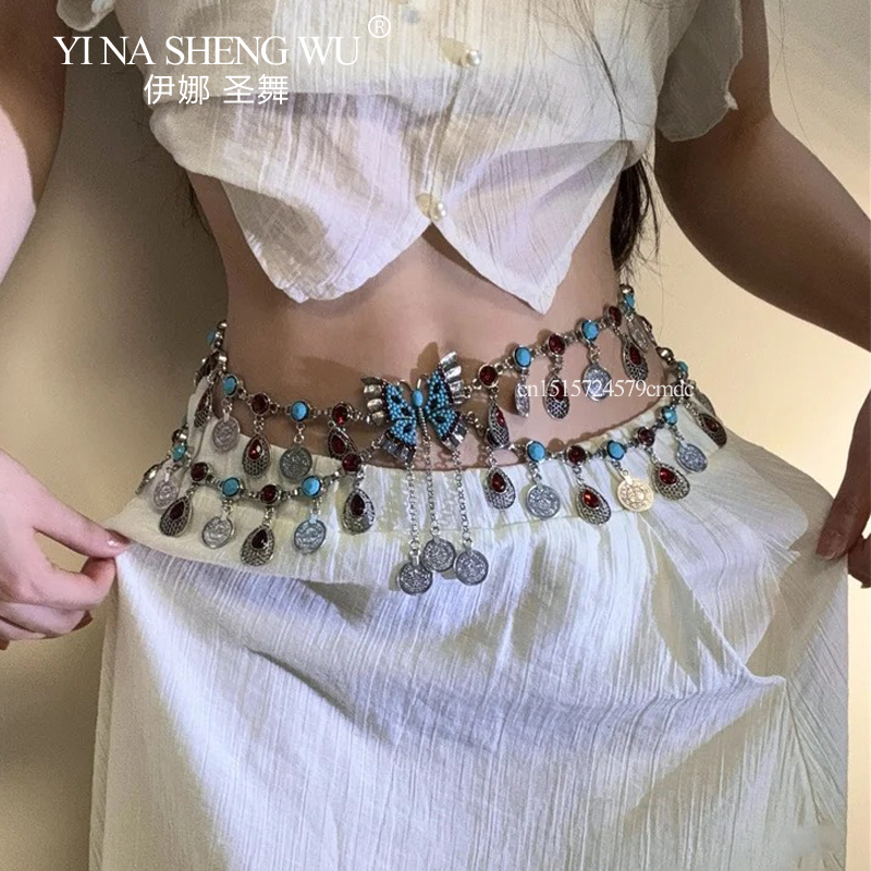 Body Jewelry Indian - ヴィンテージ合金コインロングタッセルウエストチェーンベリーダンスパフォーマンスアクセサリーインドダンスベルトヴィンテージ自由奔放に生きるボディジュエリー