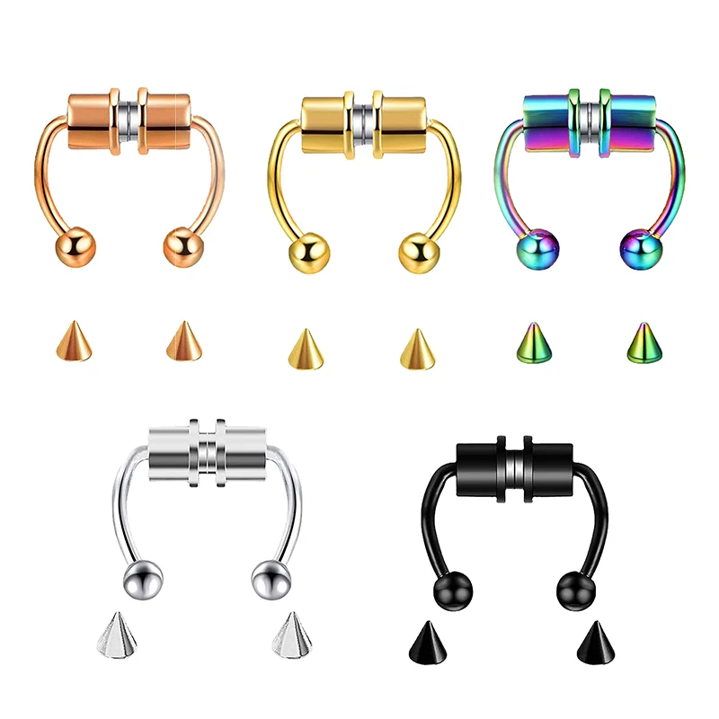 Body Jewelry And Piercing - 偽ピアス鼻リングフープセプタム非ピアスノーズクリップロック HipHoop ステンレス鋼マグネットファッションパンクボディ女性ジュエリー