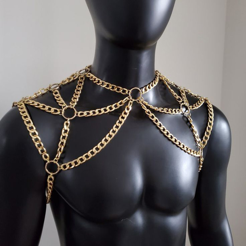 Body Jewelry Gold - パンク男性ショルダーボディチェーンバックメタルネックレスボディジュエリーアクセサリー夏のビーチパーティーバーコスプレセクシーなデートゴールドシルバー