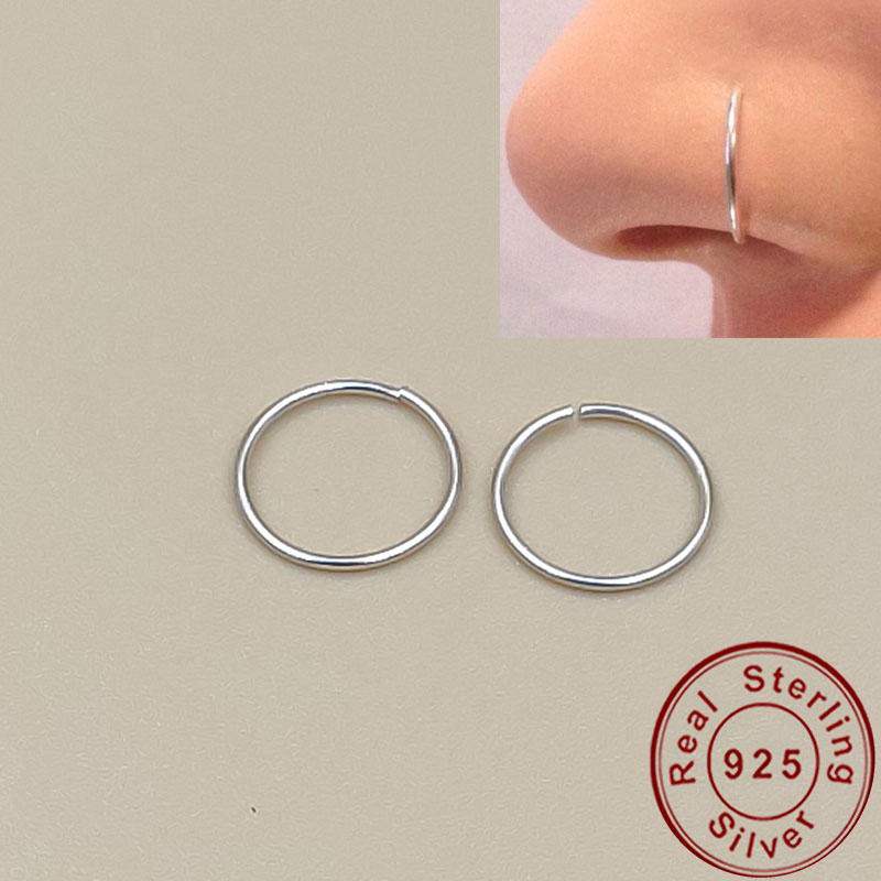 Helix Cartilage Ring - 女性用シルバーノーズリング,ジュエリー,ピアス,軟骨,耳珠,ヘリックス,フープ,小さなイヤリング,縫い目なし,925