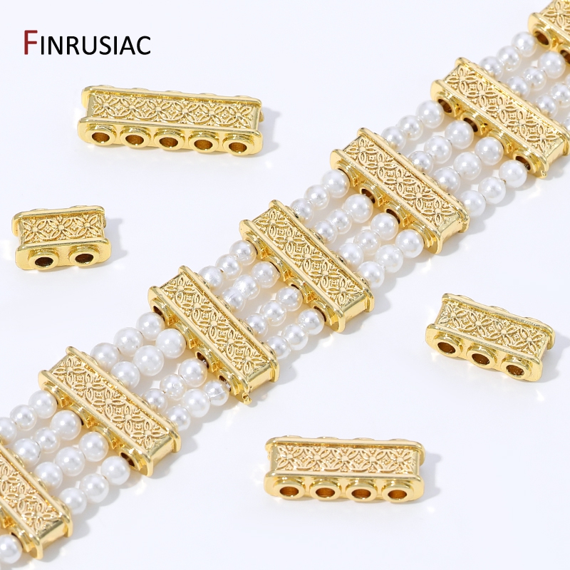 Body Jewelry Diy - 18K金メッキ真鍮製長方形スペーサービーズ、ジュエリー用、マルチストランドセパレータービーズバー、DIYブレスレット作成用パーツ
