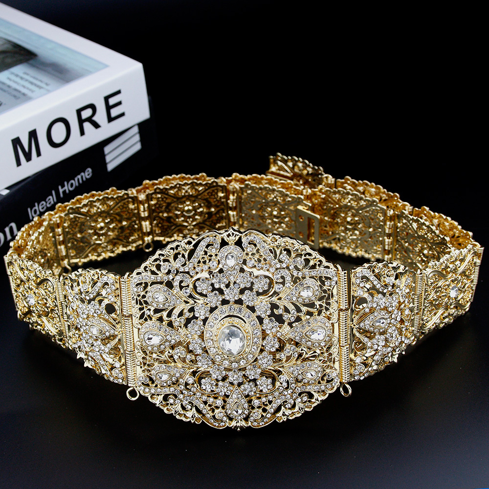 Body Jewelry Gold - Sunspicems-女性用ワイドモコクリスタルベルト,カフタン,ウエディングチェーン,ゴールドカラー,arabicウェディングボディジュエリー,ブライダルギフト