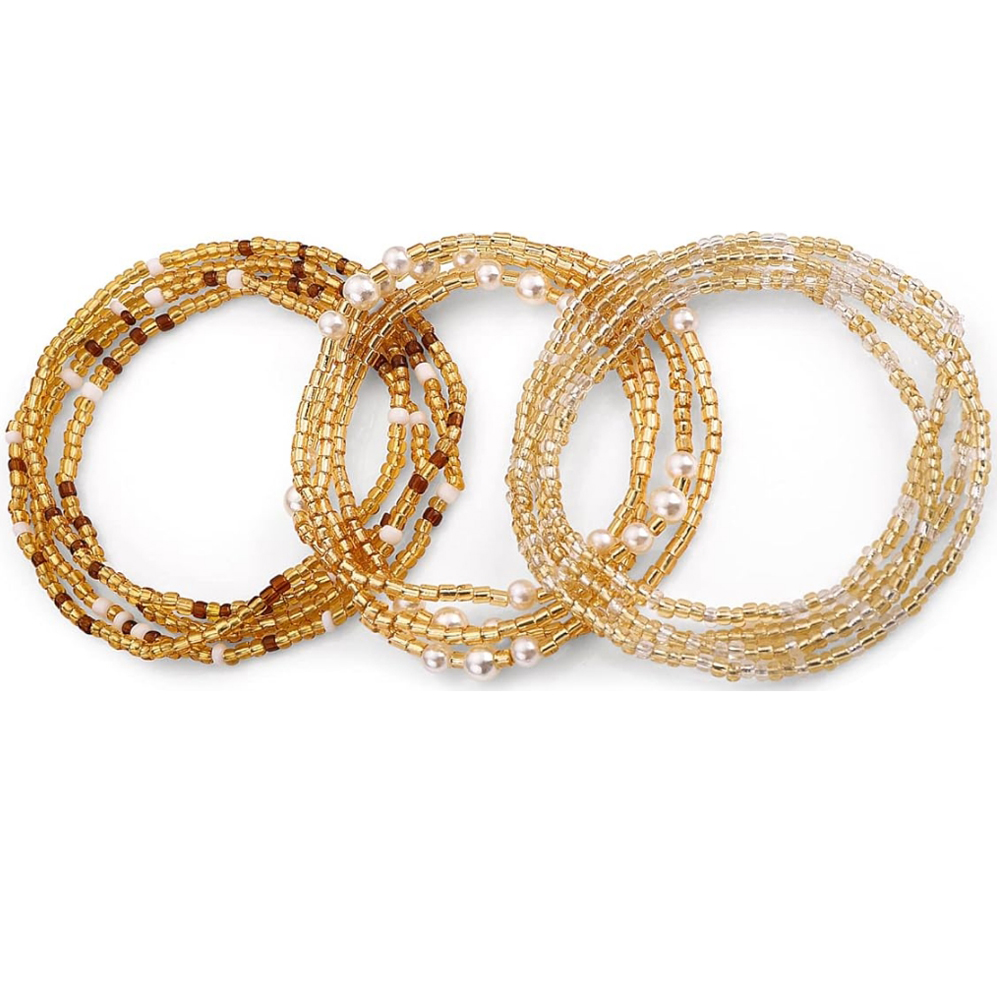 Body Jewelry Helix - 女性用ウエストビーズ、ベリーチェーン、伸縮性のあるアフリカ風ウエストチェーンセット、女性用ボディジュエリー、ビキニ、サマージュエリーチェーン