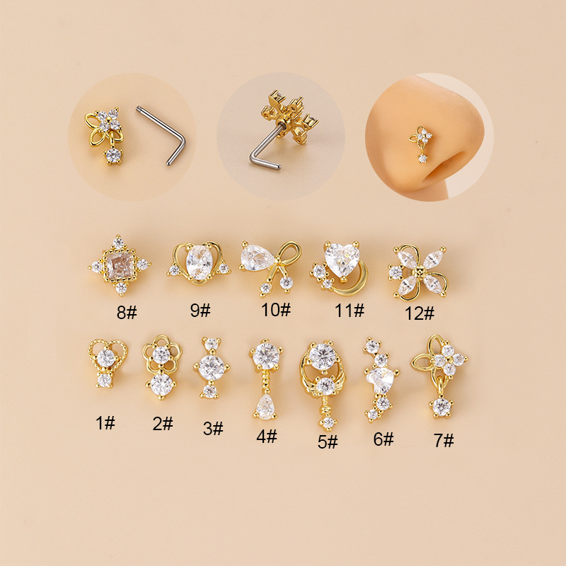 Body Jewelry Indian - インドの外科用ステンレス鋼の鼻ピアス,ピアス,ジュエリー,1ユニット,20g 316l
