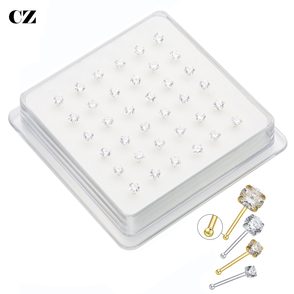 Body Jewelry Indian - 女性用スターリングシルバーとジルコンの鼻ピアス,ピース/パック,925
