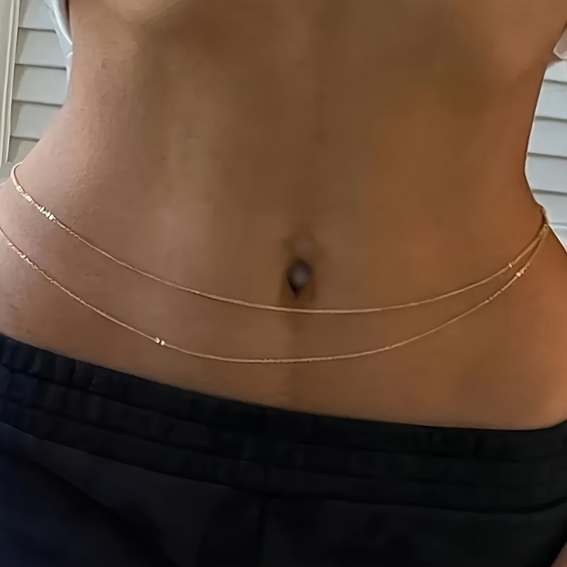 Body Jewelry Gold - 1ダブルレイヤーゴールドメタルウエストチェーンベルト - 女性用のファッショナブルでセクシーなベリーアクセサリー、ビーチやお祭りの機会に最適です。