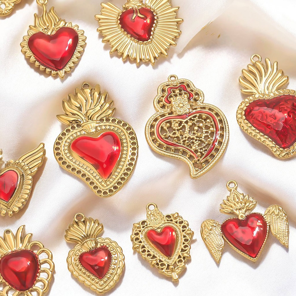Body Jewelry Diy - 3 個ステンレス鋼レッドエナメルハート型チャームゴールドメッキ DIY ネックレスブレスレットイヤリングジュエリーメイキング用品卸売