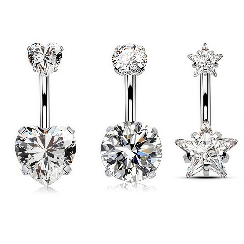 Body Jewelry And Piercing - 1個 セクシーなへそピアス ステンレス製 ファッション ハート型へそリング 女性用