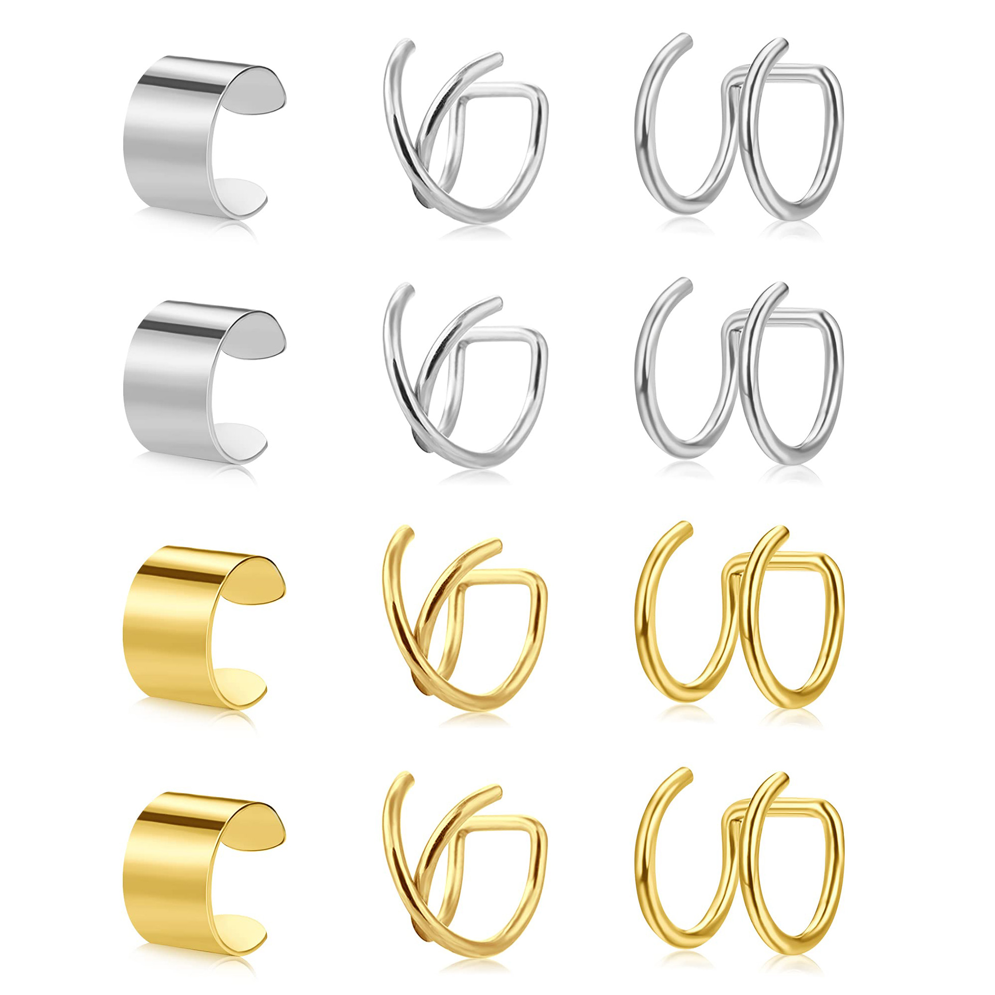Helix Cartilage Ring - ステンレス製調整可能な耳カバー螺旋軟骨挟み式包むピアス男女非穿孔リップリングジュエリー12点セット（別売）。（フロントロウ編集部）。（フロントロウ編集部）（フロントロウ編集部）（フロントロウ編集部）（フロントロウ編集部）（フロントロウ編集部）（フロントロウ編集