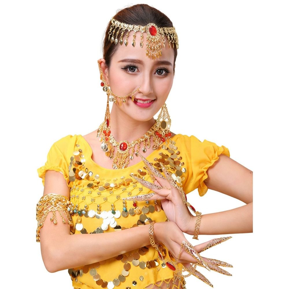 Body Jewelry Indian - ボヘミアンスタイルのスパンコールヘッドチェーン、インド舞踊デザイン、ダイヤモンド装飾、ダイヤモンドヘアバンド、スパンコールトリム