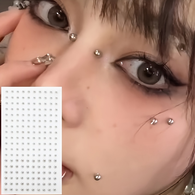 Body Jewelry And Piercing - ピアス不要の自己粘着式フェイクピアスキット4点セット、リップスタッド/ノーズスタッド/アイブロウスタッド4点を含む