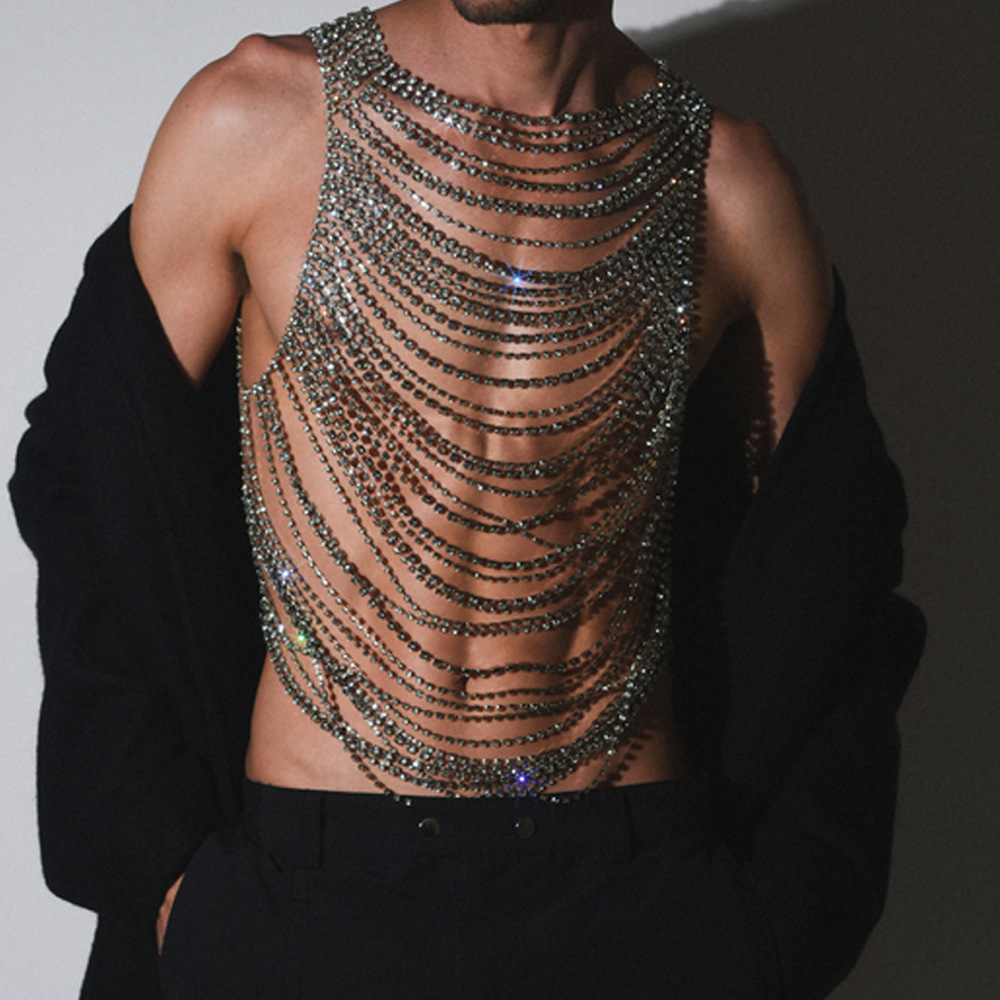 Body Jewelry Gold - ファッション豪華なブリンブリン男性女性のボディチェーン下着ラインストーン宴会ステージパフォーマンスパーティー衣類アクセサリー