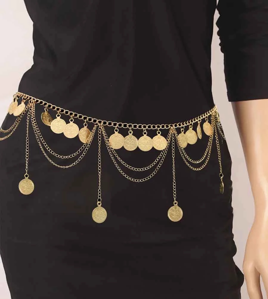 Body Jewelry Indian - ジプシー-女性のためのヴィンテージのエスニックドレス,ゴールドカラーのメタルベリーチェーン