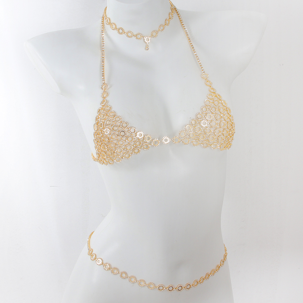 ブラとウエストチェーンのスリーピースセット,ラインストーン付 - Body Jewelry Helix のレビューと価格