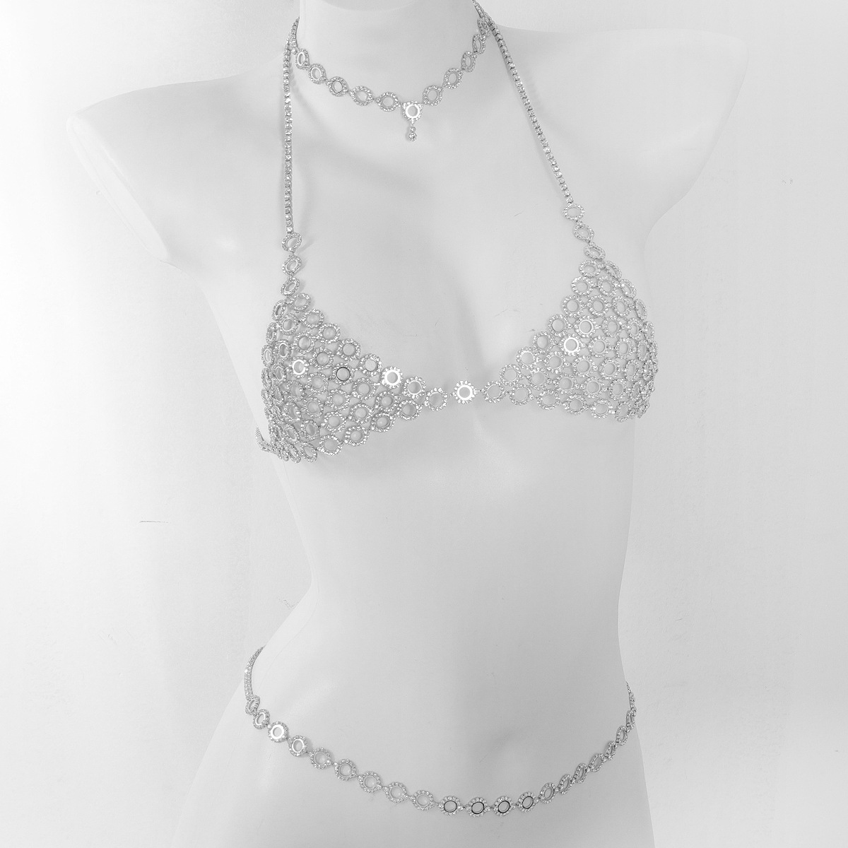 ブラとウエストチェーンのスリーピースセット,ラインストーン付 - Body Jewelry Helix のレビューと価格