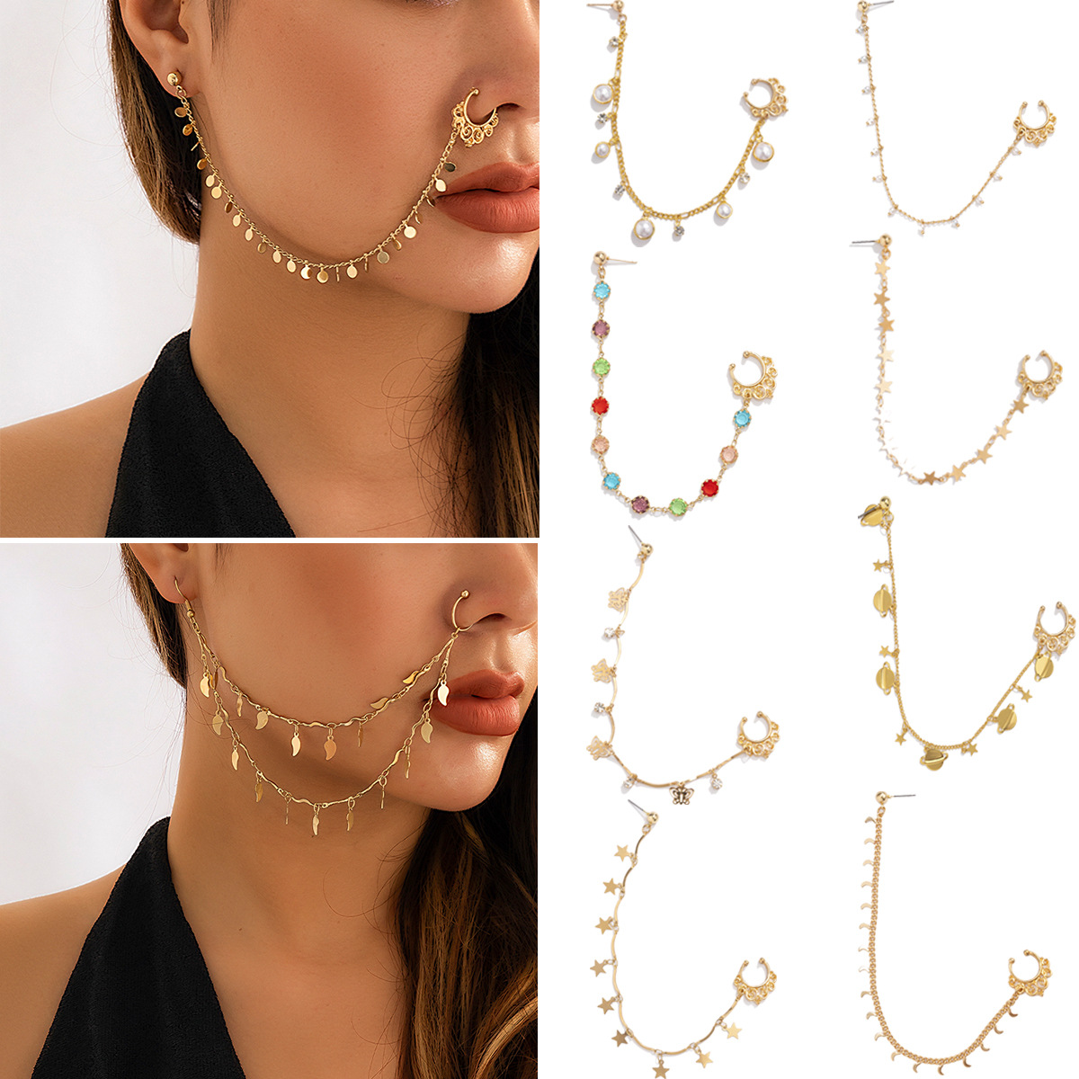 インドのゴールドカラーのパールバタフライタッセルイヤリングノ - Body Jewelry Indian のレビューと価格
