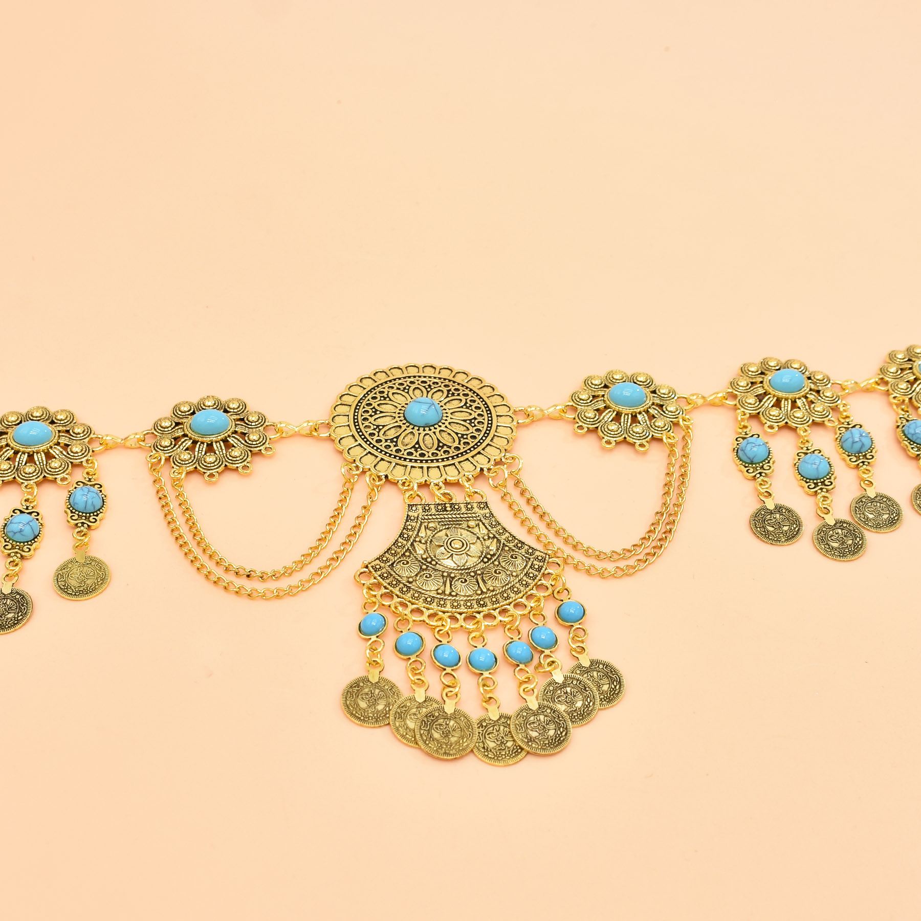 幾何学的な彫刻が施されたウエストチェーン,レトロなスタイル, - Body Jewelry Indian のレビューと価格