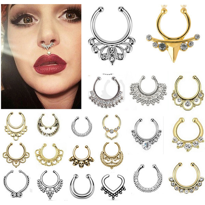 女性のためのファッションクリップ付きの女性の鼻ピアス,結婚披 - Body Jewelry Indian のレビューと価格