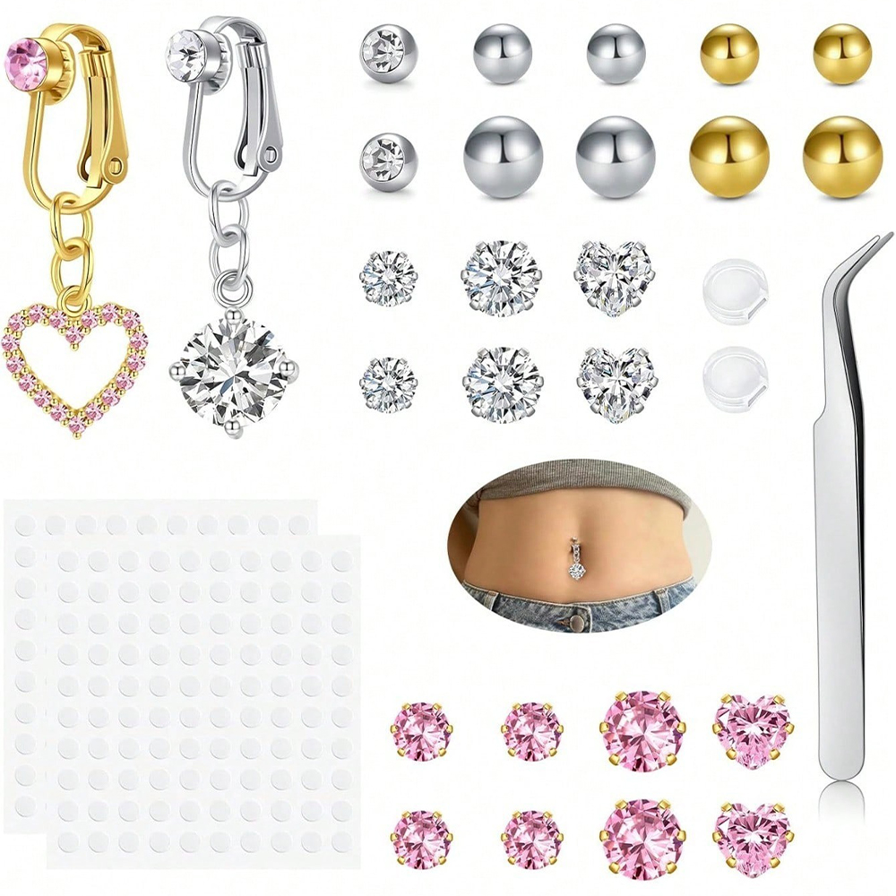 ゴールドフェイクベリーピアス キュービックバタフライ クリッ - Body Jewelry And Piercing のレビューと価格