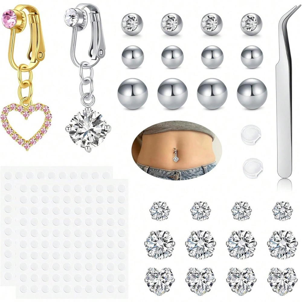 ゴールドフェイクベリーピアス キュービックバタフライ クリッ - Body Jewelry And Piercing のレビューと価格