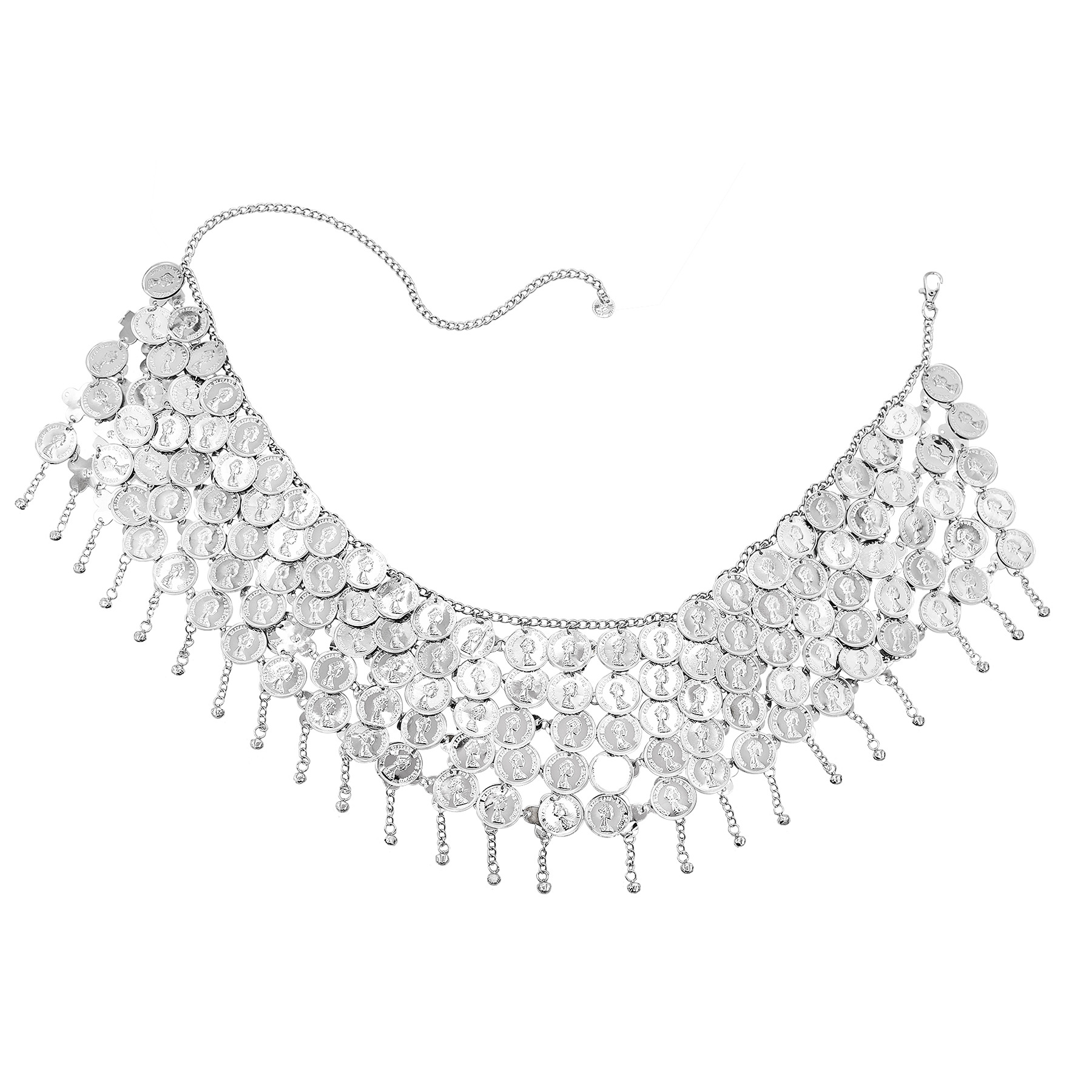 女性のための銀メッキの鐘,長いタッセル,コインの頭のパターン - Body Jewelry Indian のレビューと価格