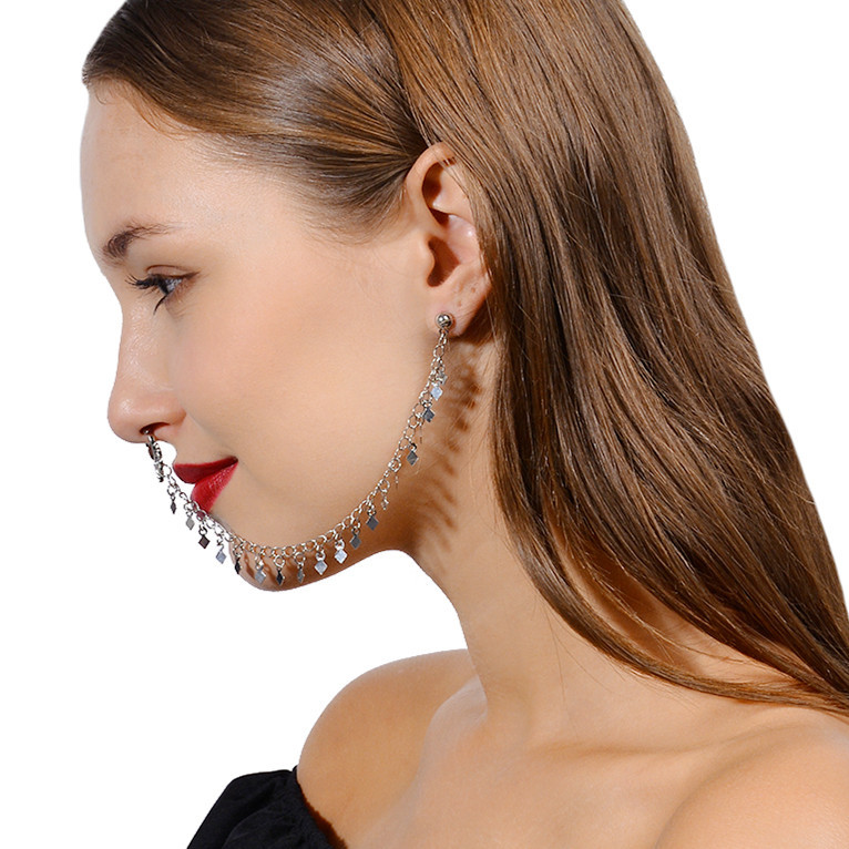 鼻リングチェーン、ぶら下げディスクフープ-耳チェーンノーズリ - Body Jewelry Indian のレビューと価格