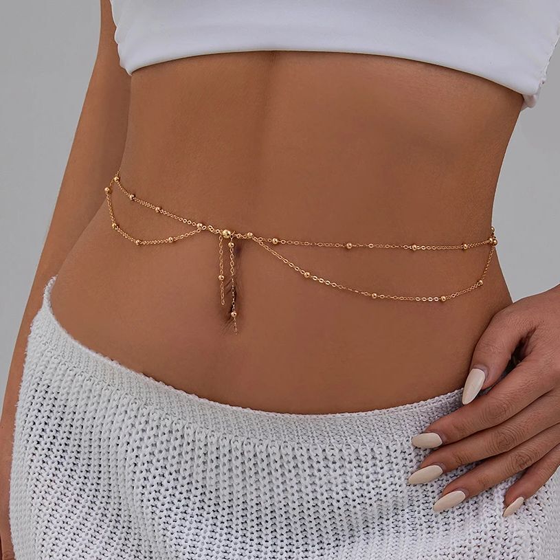 KunJoe 多層ゴールドカラーの薄いビーズチェーンウエスト - Body Jewelry Gold のレビューと価格