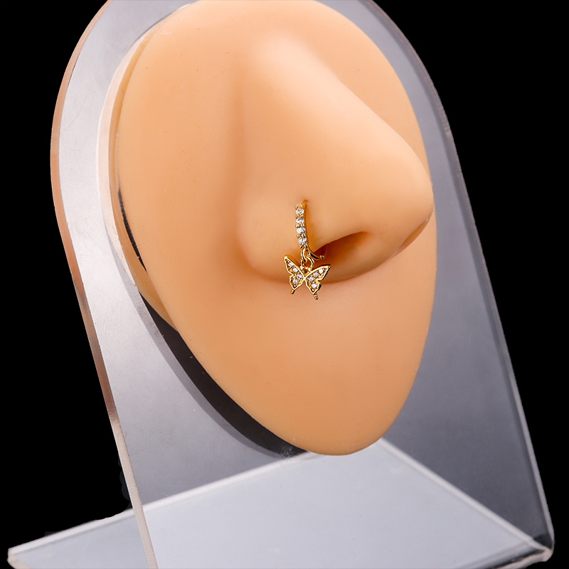 ステンレス製ノーズリング、CZバタフライフラワーハートペンダ - Body Jewelry Indian のレビューと価格