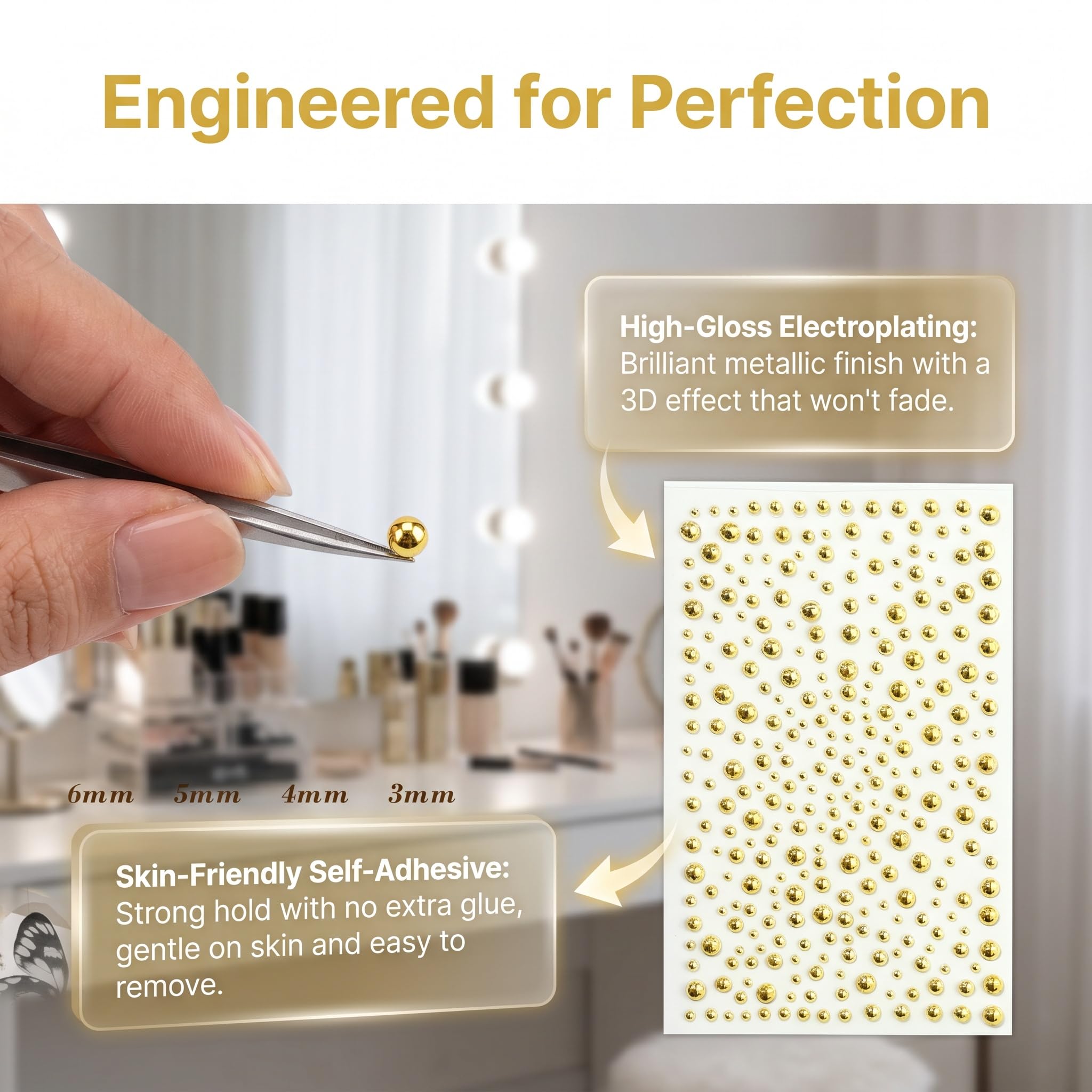 顔指輪シール自己粘着顔宝石偽穿孔セット、ピンセット付き銀ライ - Body Jewelry And Piercing のレビューと価格