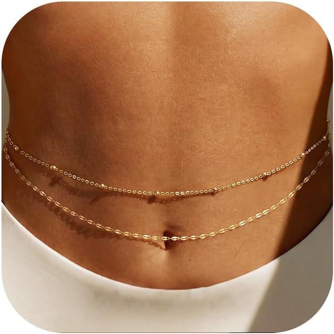 14K金メッキウエストチェーン、女性用レイヤードウエストビー - Body Jewelry Gold のレビューと価格